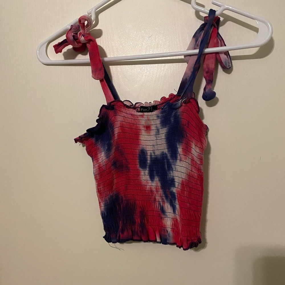 Rue21 Red and Blue Tie-Dye Tank Top